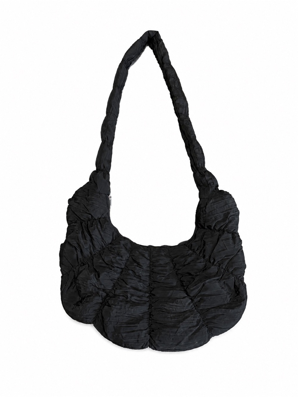 Black Textured Shoulder Half Moon Ripple Bag